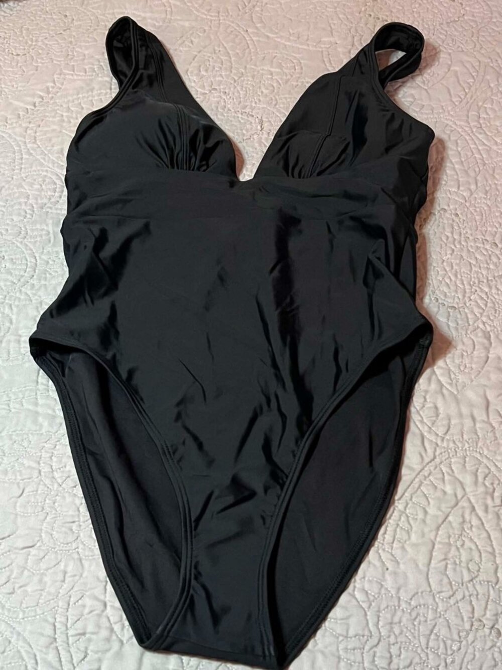 Quince Italian Plunge One-Piece Swimsuit Black Size M